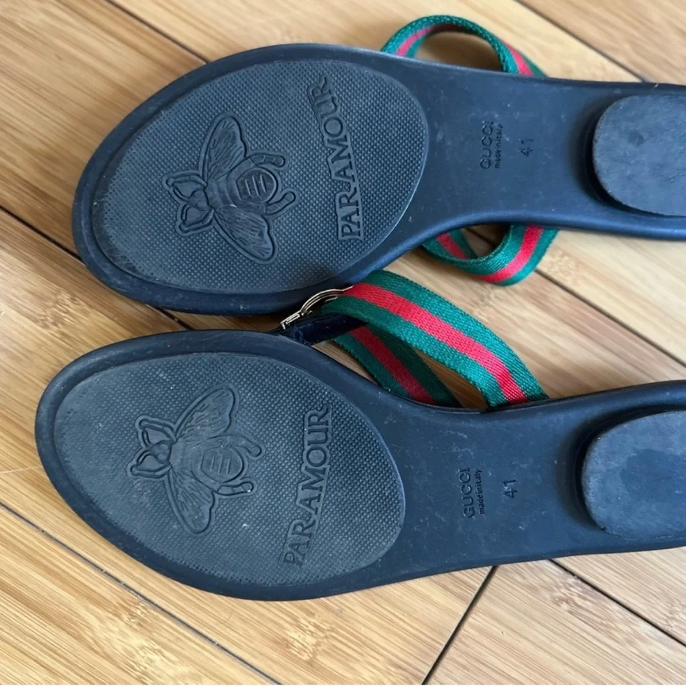 GG Black Sandals with Red and Green Straps - Picture 3 of 4